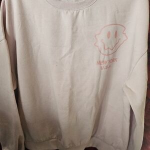Women's Light Pink Smiley Face Sweatshirt Size Xlarge